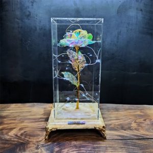 باکس کادویی تندیسی پایه سنگی گل رز گلکسی کریستالی 7 رنگ | فروشگاه اینترنتی رز جاودان